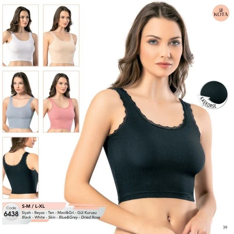 Kota 6438 Kadın Kaşkorse Dantelli Geniş Askılı Crop