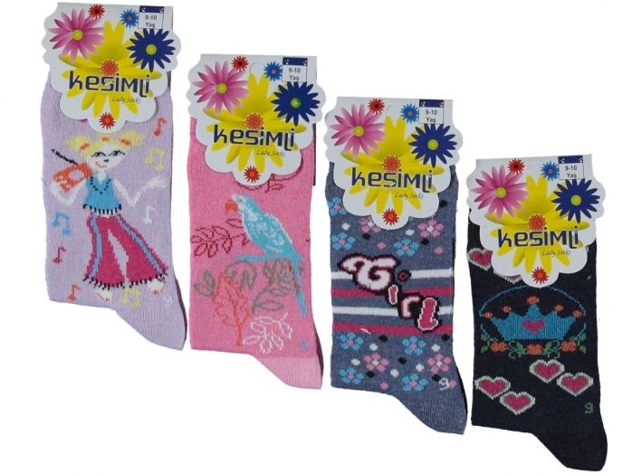 Ekonomik Renkli Desenli Kız Çocuk Soket Çorap 12'li