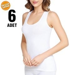 Tutku Beyaz Ribana Bayan Kalın Askılı Atlet 6'lı