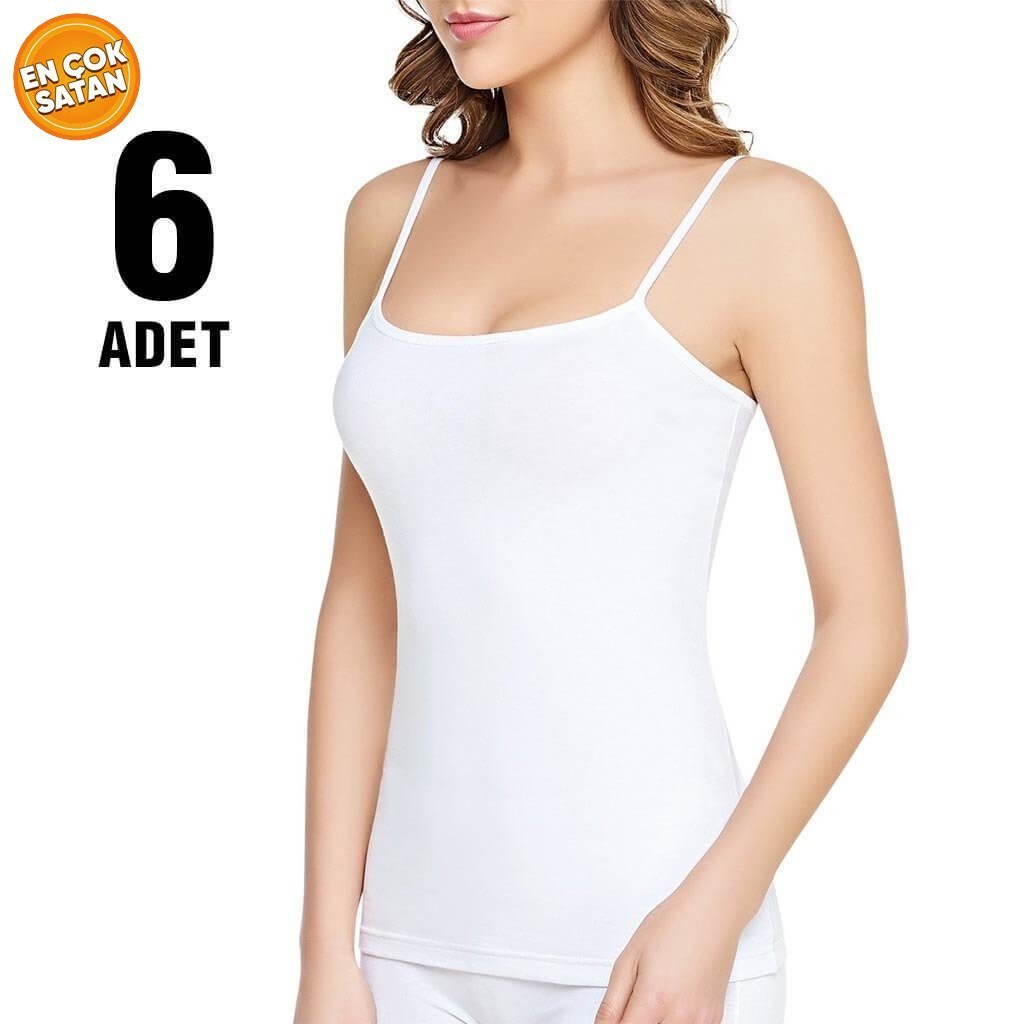 Tutku Beyaz Ribana Bayan İp Askılı Atlet 6'lı