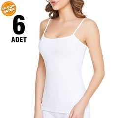 Tutku Beyaz Ribana Bayan İp Askılı Atlet 6'lı