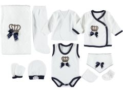 Taç Aplikeli Triko Battaniye Zıbın Seti 10'lu