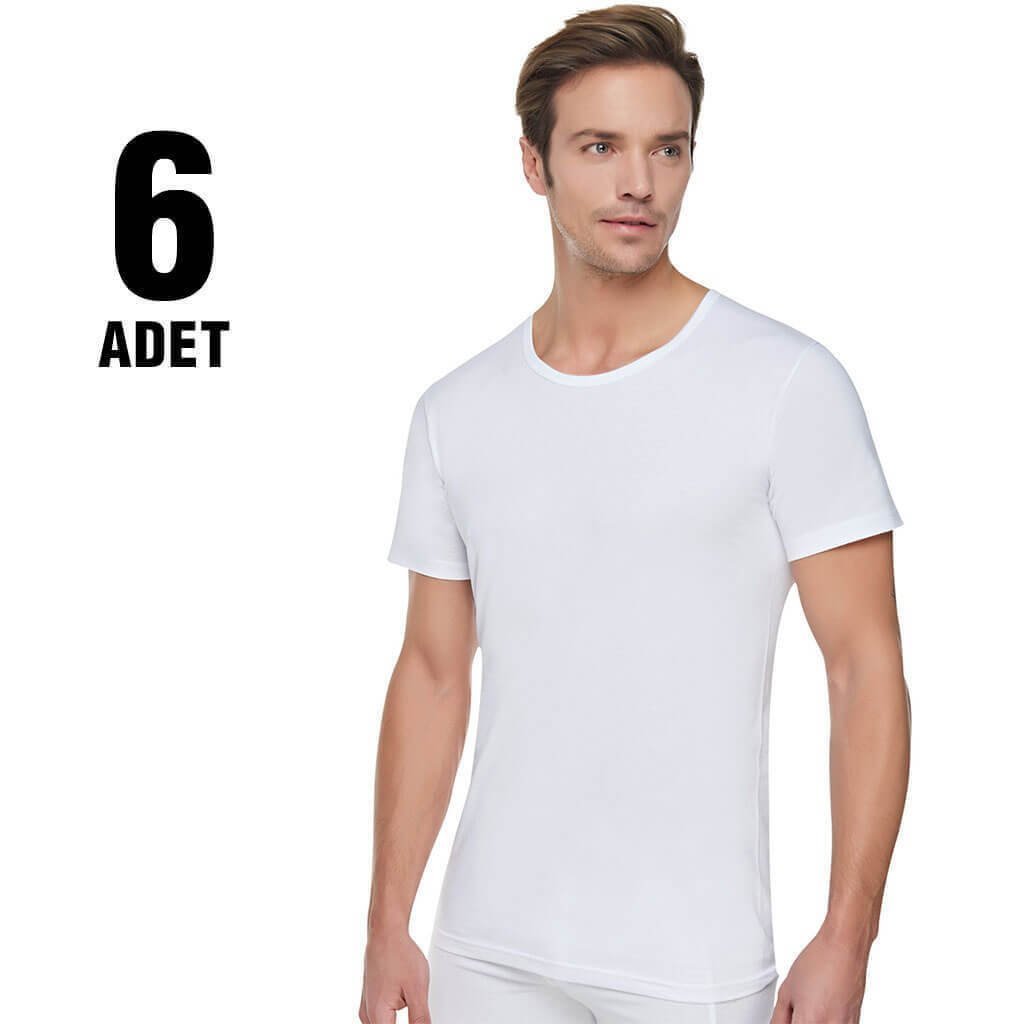 Tutku Beyaz Bisiklet Yaka Erkek Ribana Atlet 6'lı