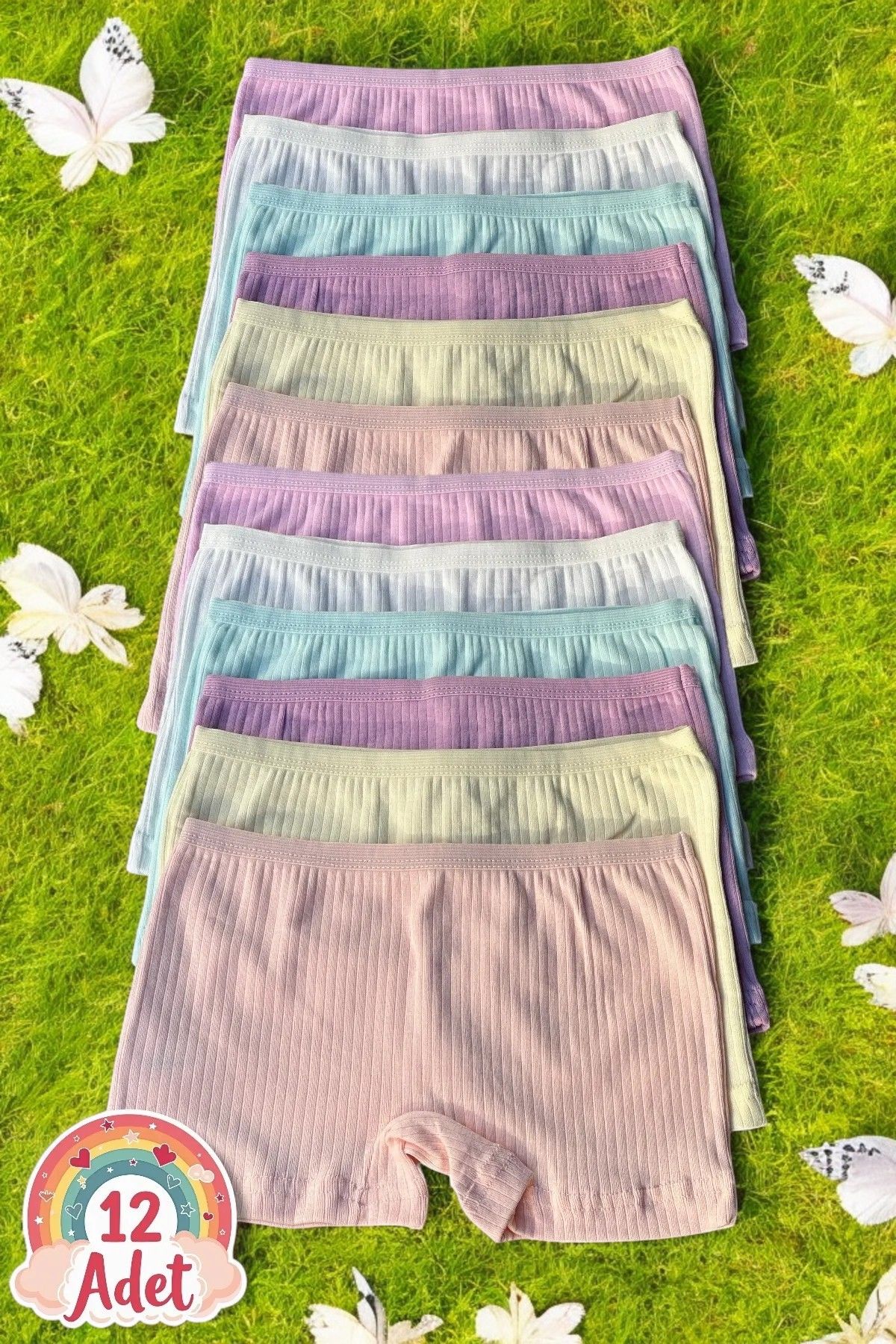 12'li Kız Çocuklar İçin Raporlu Esnek Pastel Renkler Boxer Külot