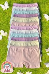 12'li Kız Çocuklar İçin Raporlu Esnek Pastel Renkler Boxer Külot