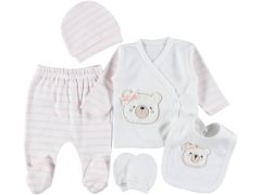 Kız Çizgili Ayıcıklı 5 Parça Zıbın Seti