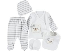 Kız Çizgili Ayıcıklı 5 Parça Zıbın Seti