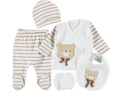 Erkek Çizgili Ayıcıklı 5 Parça Zıbın Seti