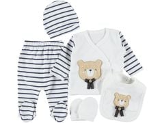 Erkek Çizgili Ayıcıklı 5 Parça Zıbın Seti