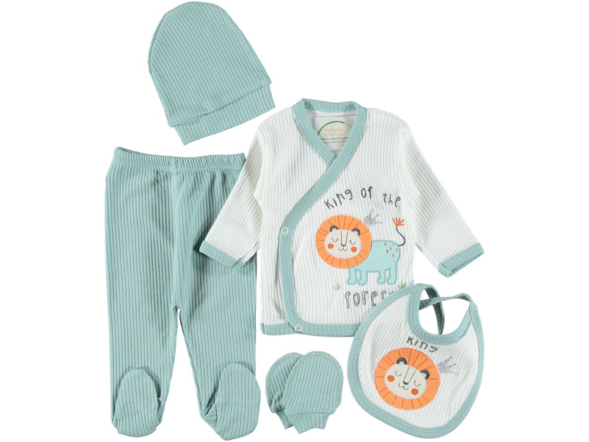 Aslan Kral Nakışlı 5 Parça Zıbın Seti