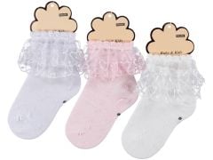 Kaliteli Kız Çocuk Dantelli Soket Çorap Düz Renk 12'li