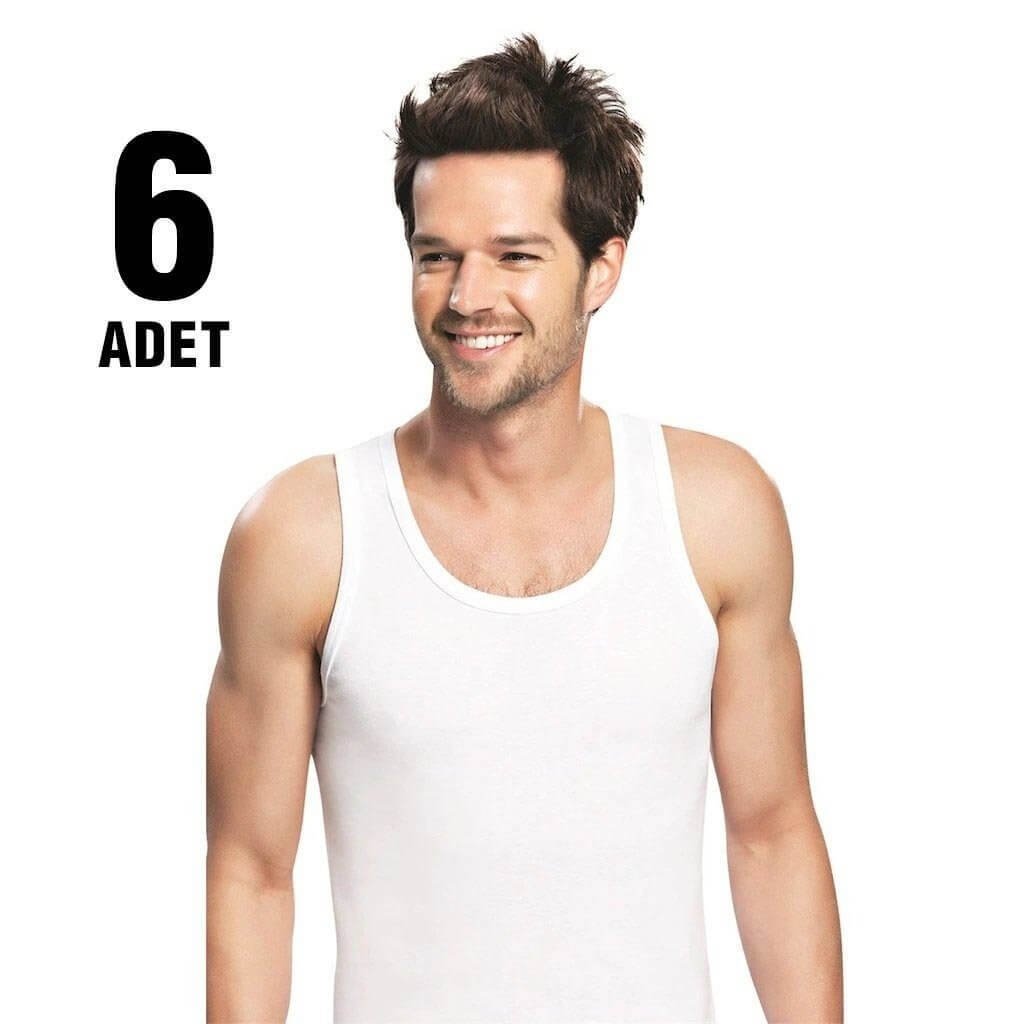 Tutku Beyaz Klasik Erkek Penye Atlet 6'lı