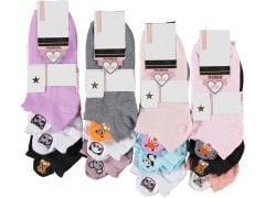 Kadın Penye Nakışlı Patik Çorap 12'li Paket