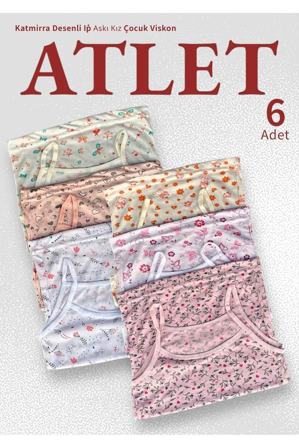 Kossiga 6'lı Kız Çocuk İp Askılı Desenli Atlet