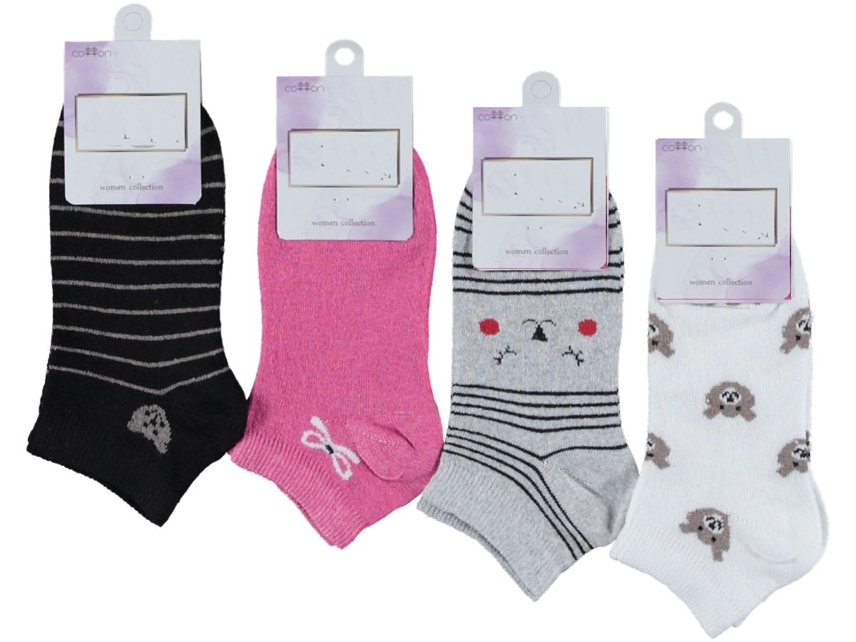 Kadın Patik Çorap Desenli Ekonomik 12'li Paket