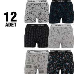 Menbox 1052 Desenli Erkek Likralı Boxer 12'li