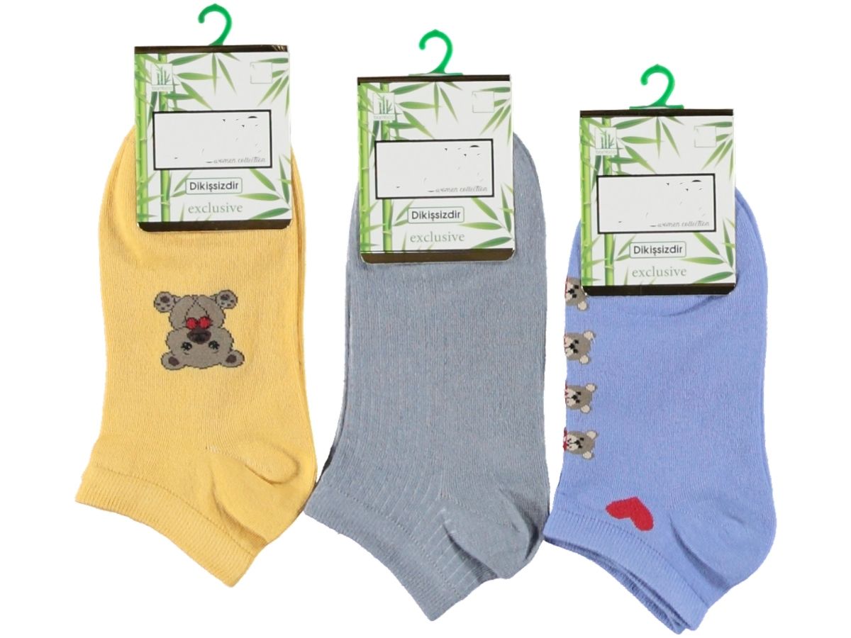 Renkli Kadın Bambu Patik Çorap 12'li