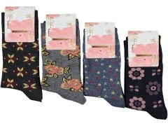 Ekonomik Kadın Bilgisayar Desenli Soket Çorap 12'li Paket