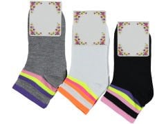 Süper Ekonomik Kadın Desenli Penye Patik Çorap 12'li Paket