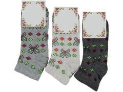 Süper Ekonomik Kadın Desenli Penye Patik Çorap 12'li Paket