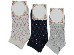 Süper Ekonomik Kadın Desenli Penye Patik Çorap 12'li Paket