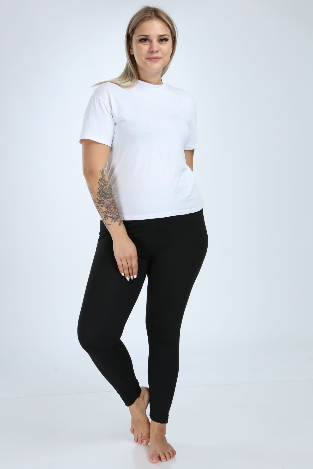 Hilal Yıldız Dantelli Viskon Esnek Bayan Uzun Tayt