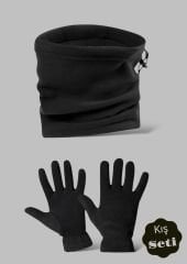 Siyah Termal Kışlık Kaliteli Polar Eldiven-Polar Boyunluk Set
