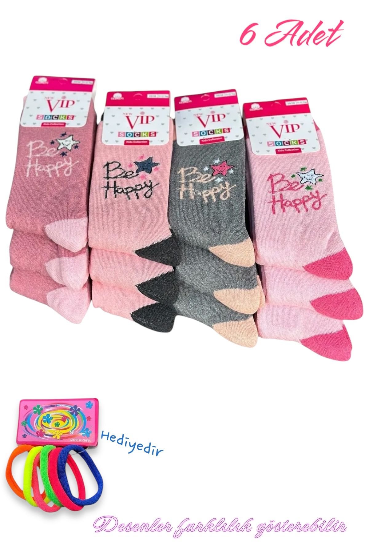 Kız Çocuk Havlu Kışlık Uzun Boğaz 12 li Karışık Desenli Çorap